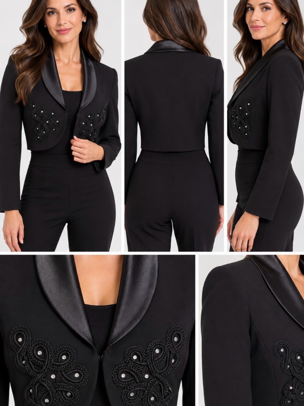 Joseph Ribkoff Black Embellished Cropped Bolero Jacket Size 8 Style 64602